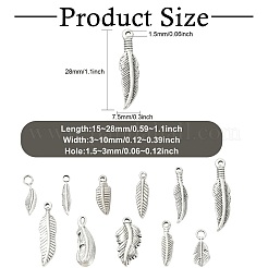 11個11スタイル304ステンレススチールペンダント  羽  ステンレス鋼色  15~28x3~10mm  1個/スタイル&nbsp;STAS-CJ0003-40