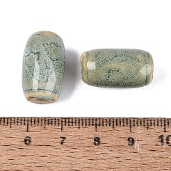 ヴィンテージの手作り磁器ビーズ  ファンシーアンティーク施釉磁器  バレル  ダークシーグリーン  19.5~21x11~13mm  穴：3~4mm&nbsp;PORC-N013-12-13