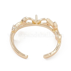 Branch Leaf Rack Plating Brass with Clear Cubic Zirconia Open Cuff Ring Settings&nbsp;KK-G455-12G