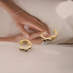 タータンデザインの合金エナメルフープピアス  ゴールドカラー  ブラック  15mm&nbsp;FS-WG3E240-04