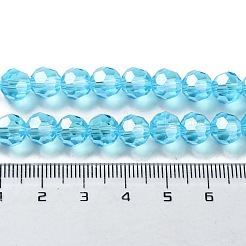 電気メッキガラスビーズ連売り  パール光沢メッキ  ファセット（32ファセット）  ラウンド  ディープスカイブルー  8x7mm&nbsp;LS-EGLA-R015-8mm-12