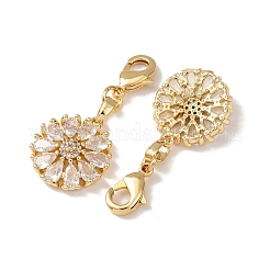 Flower Brass Micro Pave Clear Cubic Zirconia Pendant Decorations&nbsp;KK-T083-01O-G