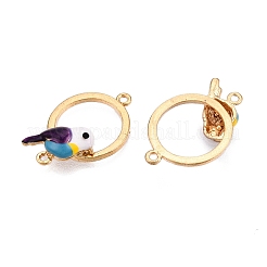 ラックメッキ合金のカラフルなエナメルリング、鳥のリンクコネクタチャーム付き  カドミウムフリー＆ニッケルフリー＆鉛フリー  ライトゴールド  17x25.5x6mm  穴：1.4mm&nbsp;ENAM-N056-390KCG