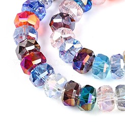 電気メッキ透明ガラスビーズ連売り  ロンデル  多面カット  ABカラーメッキ  カラフル  7.5~8x4.5~5.5mm  穴：1.2~1.4mm  約34~37個/連  7.09~7.28インチ（18~18.5cm）&nbsp;EGLA-N022-04A-D01