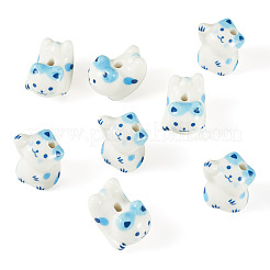 8個 2種類の手作り磁器ビーズ  猫の形  印刷  ライトブルー  18.5~22x15~17mm  4個/スタイル&nbsp;PORC-TA0001-47A
