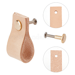 長方形の革の引き出しハンドル  鉄ネジ付き  ベージュ  20x100x2mm&nbsp;AJEW-WH0251-71E