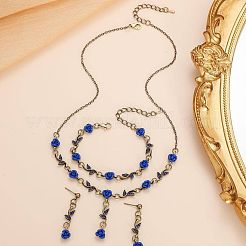 Rose Alloy & Acrylic Pendant Necklaces & Stud Dangle Earrings & Link Bracelets Sets&nbsp;FS-WG1B14F-03