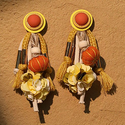 Polyester & Alloy & Resin Pumpkin Dangle Stud Earrings&nbsp;FS-WGE352E-01