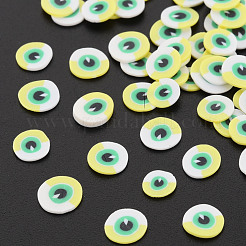 手作り樹脂クレイカボション  ナザールボンジュウ付きフラットラウンド  ミックスカラー  5~6x0.5~1mm  約50000個/1000g&nbsp;CLAY-N006-112