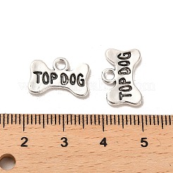 合金のチベット風チャーム  カドミウムフリー＆鉛フリー  犬の骨と単語のトップドッグ  アンティークシルバー  10.5x15.5x1.5mm  穴：2mm  約1123個/1000g&nbsp;FIND-C043-035AS