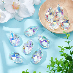 10個のガラスペンダント  ティアドロップ  多面カット  クリアAB  38x22x12.5mm  穴：1.8mm&nbsp;GLAA-ME0001-16A
