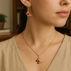 3色の蝶合金エナメルペンダントネックレス＆フープピアスセット  ミックスカラー  ピアス：35x21.5mm&nbsp;SJEW-HY0001-03