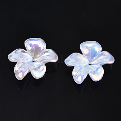 5枚の花びらの電気メッキアクリルビーズキャップ  花  ホワイトスモーク  23.5x25x8mm  穴：1.2mm&nbsp;PACR-T014-01