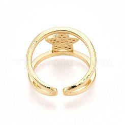 Brass Micro Pave Clear Cubic Zirconia Cuff Rings for Women&nbsp;KK-T074-21G
