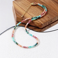Bohemian Style Natural African Turquoise(Jasper) & Rhodonite & Red Aventurine & Aquamarine Faceted Round Beaded Necklaces for Women&nbsp;EF1114