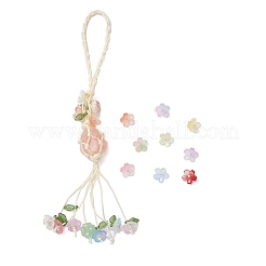 9色のツートンガラスチャーム9個  花  銀真鍮ループ付き  ミックスカラー  7.5x10.5x11mm  穴：2mm&nbsp;PALLOY-JF04513