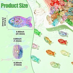90個 9色メタルエンレースハンドメイドランプワークビーズ  魚のビーズ  ミックスカラー  10.5x21.5x7.5mm  穴：1.2mm  10個/カラー&nbsp;LAMP-CJ0003-07