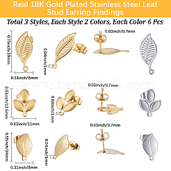 36Pcs 6 Styles 304 Stainless Steel Stud Earring Findings&nbsp;STAS-BBC0010-44