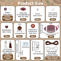 ラグビーキーホルダーのDIYキット  プラスチックビーズを含む  スエード調タッセルパーツ  ツイストチェーンと回転式ロブスタークロウ留め金付きの鉄製エンド  ポリエステルワックスコード  アクリルパーツ  ミックスカラー  7x7x7mm  穴：3.5mm&nbsp;DIY-NB0016-73