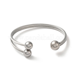 Non-Tarnish 304 Stainless Steel Round Ball Cuff Bangles&nbsp;BJEW-P310-05P