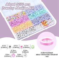 DIYブレスレット作成キット  手作りポリマー粘土、アクリル、ABSプラスチック模造真珠ビーズを含む  伸縮性のある糸  ミックスカラー  6x0.5~1mm  穴：1.8mm&nbsp;DIY-YW0012-91