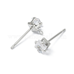 SHEGRACE Brass Clear Cubic Zirconia Square Stud Earring Findings&nbsp;XGR0103P-115P