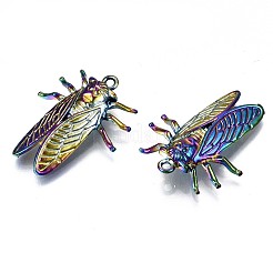 合金ペンダント  カドミウムフリー＆鉛フリー  蝉  虹色  28x23x4.5mm  穴：1.6mm&nbsp;PALLOY-N156-067-RS