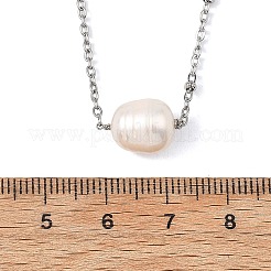 天然パールライスペンダント、304ステンレススチール製サテライトチェーンネックレス（女性用）  ホワイト  ステンレス鋼色  15.79インチ（40.1cm）&nbsp;NJEW-JN06149-02