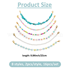 16Pcs 8 Styles Acrylic & Glass & Synthetic Turquoise Baseball Cap Chain&nbsp;HJEW-FH00162