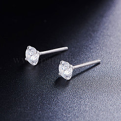 ロジウムメッキのスターリングシルバー925本爪イヤリング  aaaキュービックジルコニアとイヤーナット付き  透明  7mm&nbsp;JE420A-03