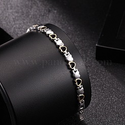 女性用304ステンレススチールハートリンクチェーンブレスレット  本金メッキ&ステンレススチールカラー  8-1/2インチ（21.5cm）&nbsp;FS-WG8F258-01