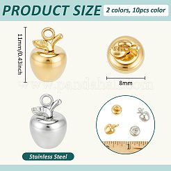 ステンレススチールチャーム20色2個  3d アップルチャーム  ミックスカラー  11x8mm  10個/カラー&nbsp;STAS-BC0004-11