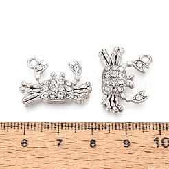 合金ラインストーンペンダント  カニチャーム  プラチナ  16x22x3mm  穴：1.8mm&nbsp;FIND-N012-01P