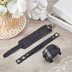 3Pcs 3 Styles Cowhide Leather Bracelets&nbsp;BJEW-CL0001-39A