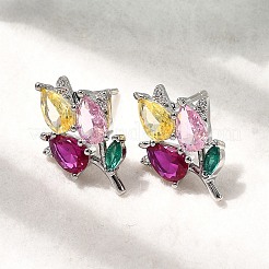 Brass Micro Pave Cubic Zirconia Flower Stud Earrings&nbsp;EJEW-P322-12P