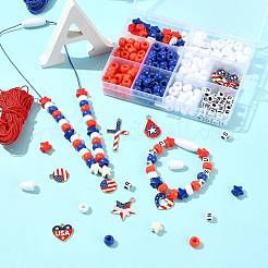 独立記念日のDIYネックレス/ブレスレット作りキット  250個のアクリルビーズを含む  ナイロン糸30m  プラスチック製のブレイクアウェイ留め金15セットと合金製エナメルペンダント16個  ミックスカラー  9x6mm  穴：3.8mm&nbsp;DIY-FS0009-70