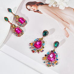 2 Pairs 2 Style Rhinestone Teardrop & Rectangle Dangle Stud Earrings&nbsp;EJEW-AN0002-98