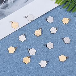 ステンレス製ペットチャーム201個  丸カン付き  犬の足跡  ゴールデン·ステンレス鋼色  13.5x12x1mm  穴：3mm  2色  6個/カラー  12個/箱&nbsp;STAS-UN0019-49