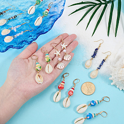 8 Pairs 8 Colors Natural Shell Dangle Earring & Hoop Earring Sets&nbsp;EJEW-PH0001-49