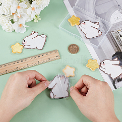 ウサギと星のコンピューター刺繍布パッチ4個  粘着式パッチ  マスクと衣装のアクセサリー  アップリケ  ホワイト  77x75x1.5mm&nbsp;PATC-FG0002-64