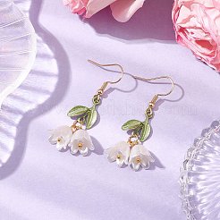 アクリルダングルピアス  304ステンレススチールピアスフック付き  花  ゴールドカラー  46x20mm&nbsp;EJEW-JE06145