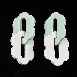 手作りのポリマークレイリンキングリング  二重楕円形の花  アクアマリン  51mm  リング：32x24x3mm&nbsp;LS-CLAY-N010-032-04