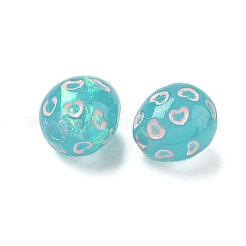 半透明の樹脂ビーズ  ホログラフィックビーズ  心のある卵  エナメル  グリーン  14.5x12mm  穴：2.4mm&nbsp;RESI-D312-06B-01