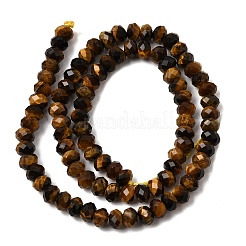 天然石タイガーアイビーズ連売り  多面カット  ロンデル  6x4mm  穴：1.2mm  99個/連  15.7インチ&nbsp;G-N0179-03-6x4mm