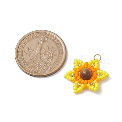 Natural Tiger Eye Glass Seed Beaded Pendants&nbsp;PALLOY-MZ00280
