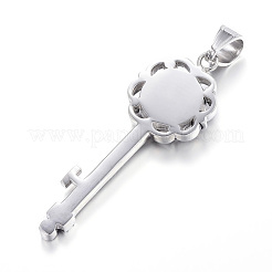 316サージカルステンレススチール製ビッグペンダント  ラインストーン付き  キー  アンティークシルバー  59.5x21x6mm  穴：7x10mm&nbsp;STAS-F085-04AS
