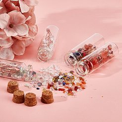 ガラス希望ボトル  ペンダント装飾用  ジェムストーンチップビーズとコルク栓付き  73x19.5mm  4個/セット&nbsp;DJEW-GF0001-05B