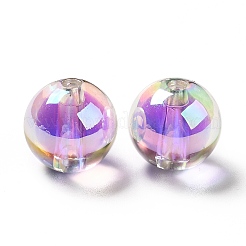 ツートン UV メッキ レインボー虹色アクリル ビーズ  二層ビーズ  ラウンド  紫色のメディア  15~15.5x15.5~16mm  穴：3~3.1mm&nbsp;TACR-D010-03A-07