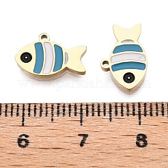 イオンプレーティング（IP）316Lサージカルステンレススチールチャーム  ニッケルフリー  エナメル  18KGP本金メッキ  魚のチャーム  ドジャーブルー  8x12.5x1.5mm  穴：1mm&nbsp;STAS-D035-01B-G-01