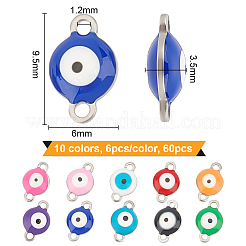 304ステンレススチールエナメルリンクコネクター  ナザールボンジュウ付きフラットラウンド  ミックスカラー  9.5x6x3.5mm  穴：1.2mm  10色  6個/カラー  60個/箱&nbsp;STAS-UN0019-27P